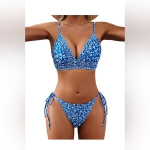 Blue Patterned Bikini Set NWT Sz XL